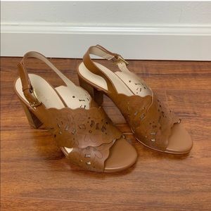 Cole Haan Brown Leather Floral Sandals Block Heel